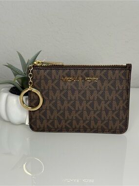 MICHAEL KORS Jet Set Item Coinpouch Key Wallet NWT Signature Brown MK